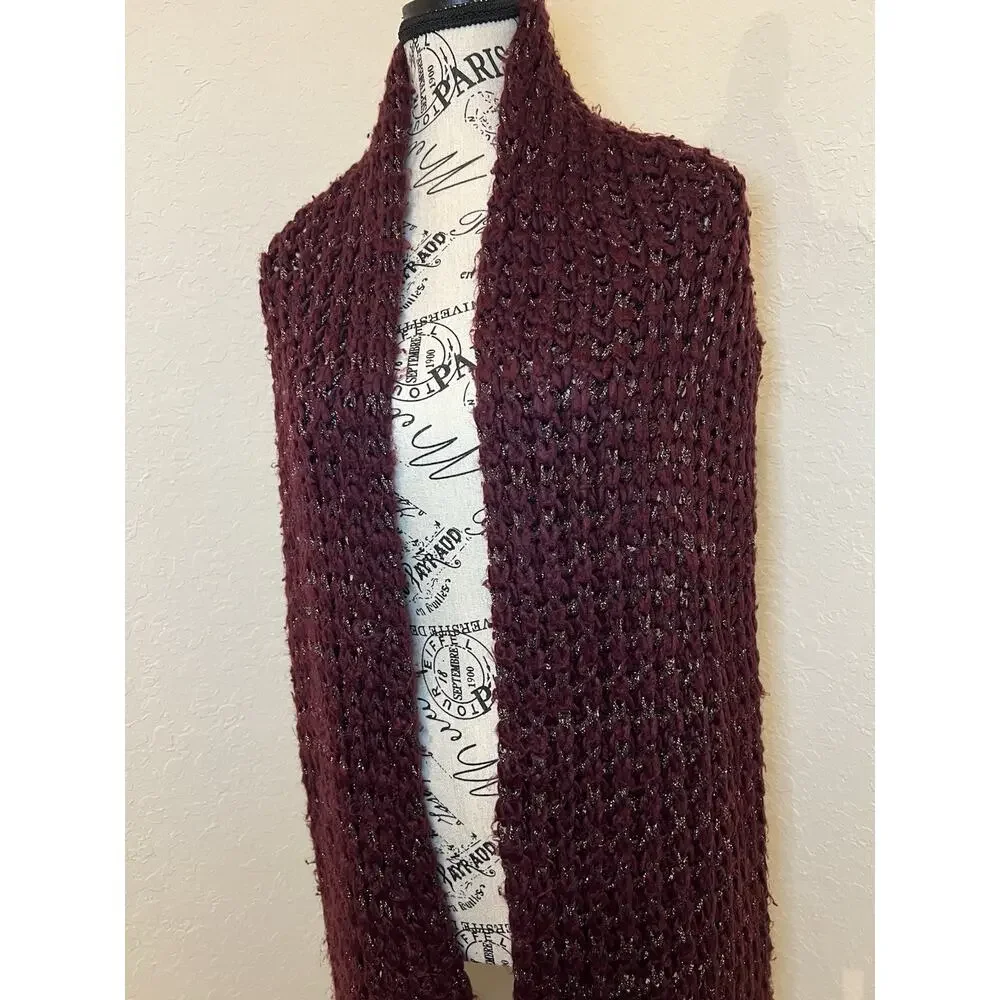 INC International Concepts Burgundy Knit Scarf Fringe Casual Office Fall Autumn